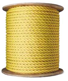 3/8 X 600 BLACK 3 STRAND POLYPRO ROPE, APPROXIMATE MINIMUM BREAKING STRENGTH 2,440 LBS.