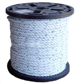 5/8 WHITE 3 STRAND PROMASTER ROPE, APPROXIMATE MINIMUM BREAKING STRENGTH 7,700 LBS.