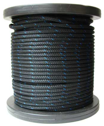 3/8 BLACK STABLE BRAID ROPE, (DOUBLE BRAID POLYESTER) APPROX. MINIMUM BREAKING STRENGTH 4,800 LBS.
